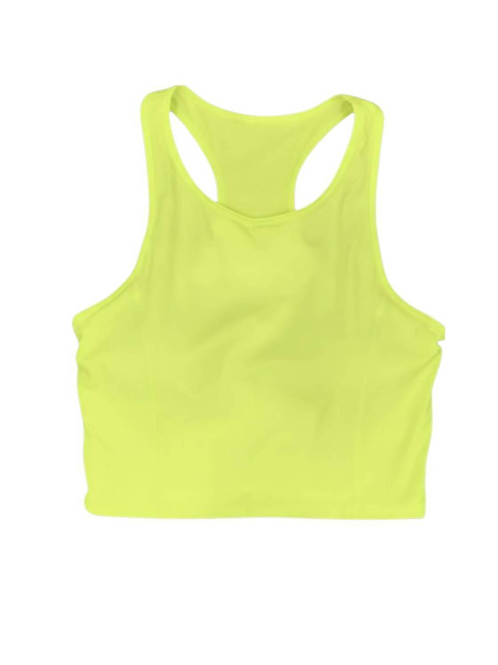 NEW MONO B women's micro rib crop racerback fitness tank in neon yellow